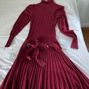 Red Venus Hip Belted Sweater Dress